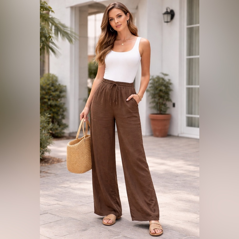 ✨Eddie Bauer 100% Linen Pants Brown Size 16